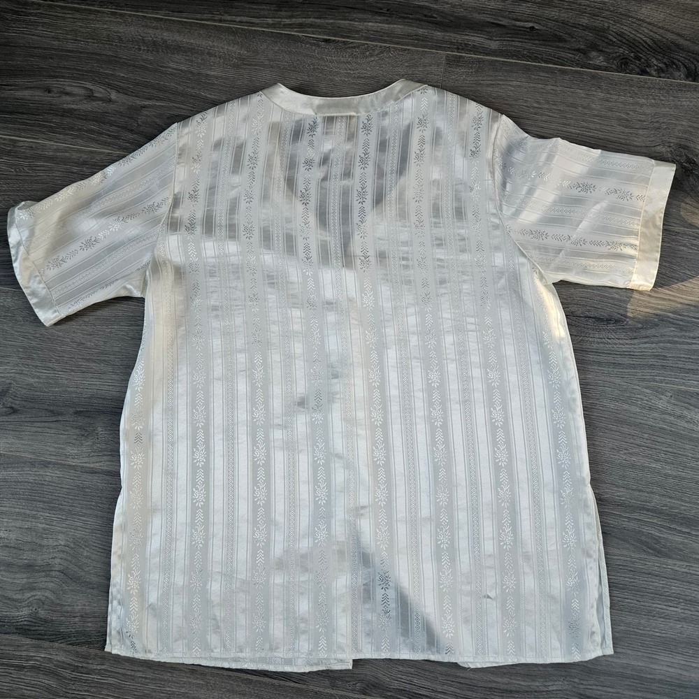 Vintage Victorias Secret Gold Label Pajama 2 Pc Set Ivory Satin Floral Stripe M - Picture 4 of 14